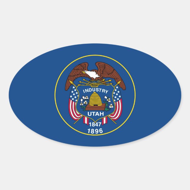 Utah State Flag Design Oval Sticker (Front)