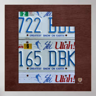 Utah State License Plate Map Poster