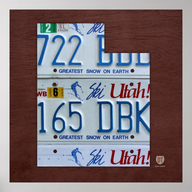 Utah State License Plate Map Poster (Front)