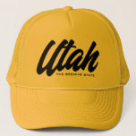 Utah the beehive state honey yellow trucker hat<br><div class="desc">Utah the beehive state honey yellow trucker hat. Custom baseball cap for summer, beach, casual wear, sports, travel, golf and more. Stylish hand lettering design for men and women. Available in other cool colours too. Add your own American state or nickname optionally. Fun Birthday gift idea for friends and family....</div>