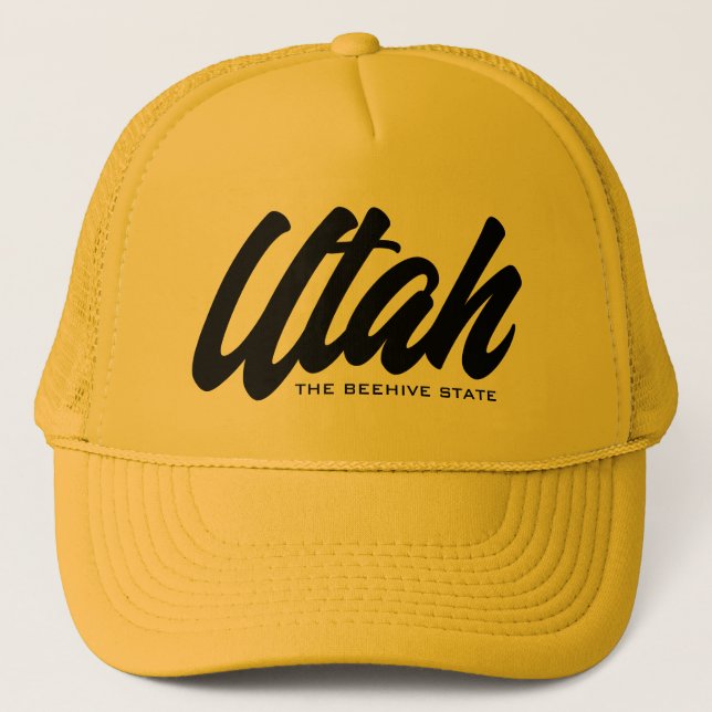Utah the beehive state honey yellow trucker hat (Front)