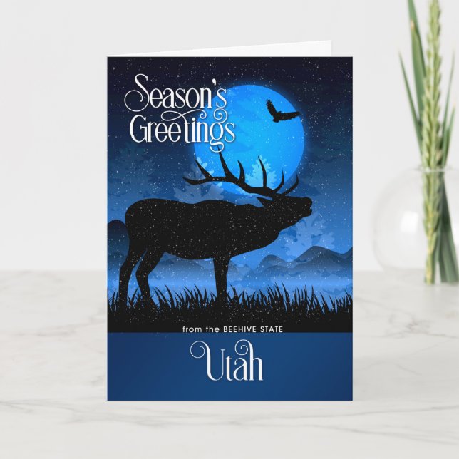 Utah The Beehive State Season's Greetings Moose Holiday Card (Front)