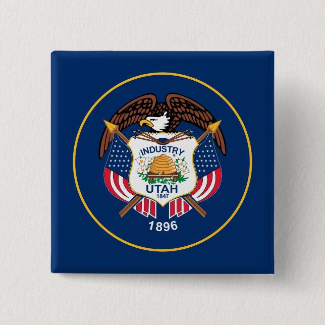 Utah: The Beehive State US Flag, Industry 15 Cm Square Badge (Front)