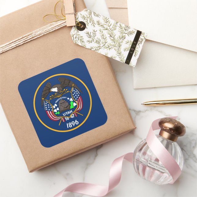 Utah: The Beehive State US Flag, Industry Square Sticker (Gifting)
