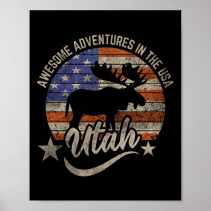 Utah Usa Flag Salt Lake City Hiking Camping Fishin Poster