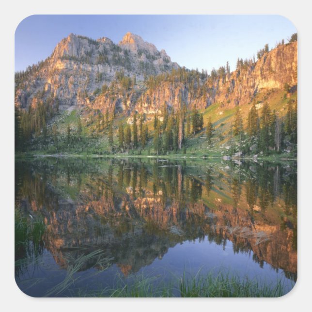 UTAH. USA. Mt. Magog reflected in White Pine Square Sticker (Front)