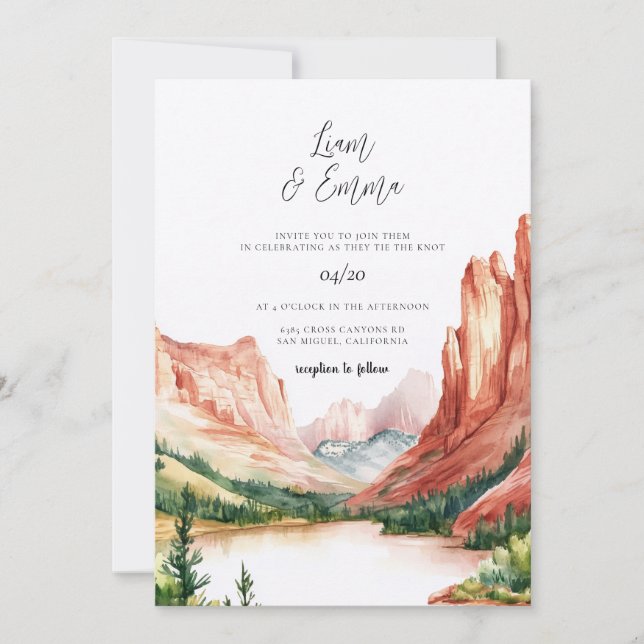 Utah Wedding Invitation Watercolor  (Front)
