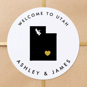 Utah Wedding Welcome Sticker Tag, Gold & Black
