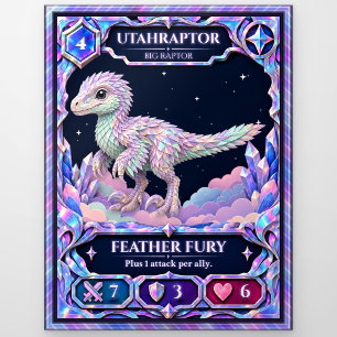 Utahraptor Dinosaur, Rainbow Foil Art Postcard