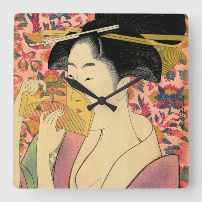 Utamaro: Kushi (Comb). Square Wall Clock (Front)