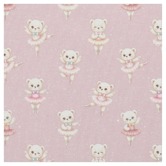 ute Ballerina Teddy Bear Pink Seamless Pattern Fab Fabric (Close Up)