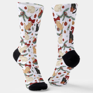 ute Cats and Christmas Decorations Pattern Socks
