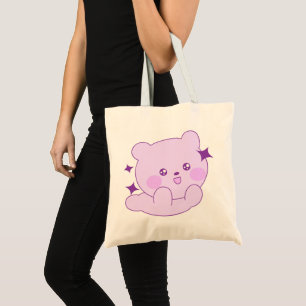 ute Kawaii Pastel Purple Starry Bear Canvas Tote Bag