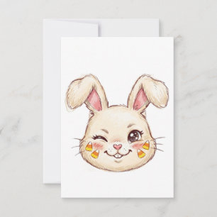 ute Mischievous Winking Bunny Candy Corn Face Pain RSVP Card
