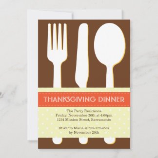 Utensil place setting orange brown thanksgiving invitation