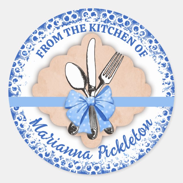 utensils bow personalised from the kitchen of classic round sticker (Front)