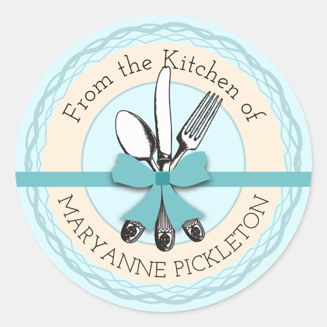 utensils bow personalised from the kitchen of classic round sticker (Front)