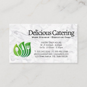 Utensils Leaves Logo Marble Business Card