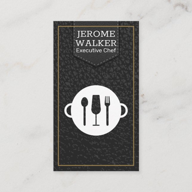 Utensils Logo | Leather  Business Card (Front)
