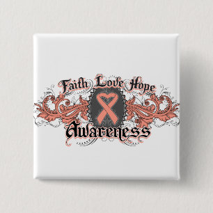 Uterine Cancer Faith Love Hope Deco Heart 15 Cm Square Badge