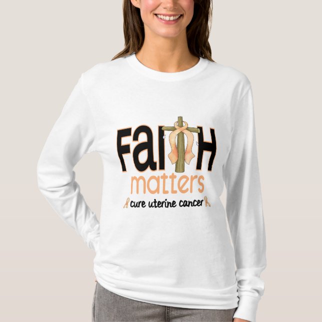 Uterine Cancer Faith Matters Cross 1 T-Shirt (Front)