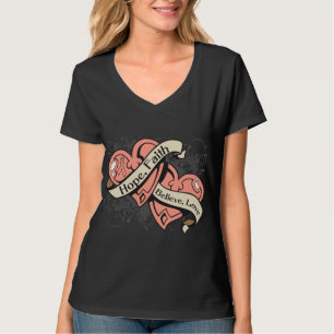 Uterine Cancer Hope Faith Dual Hearts T-Shirt