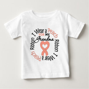 Uterine Cancer I Wear Peach Ribbon For My Grandma Baby T-Shirt