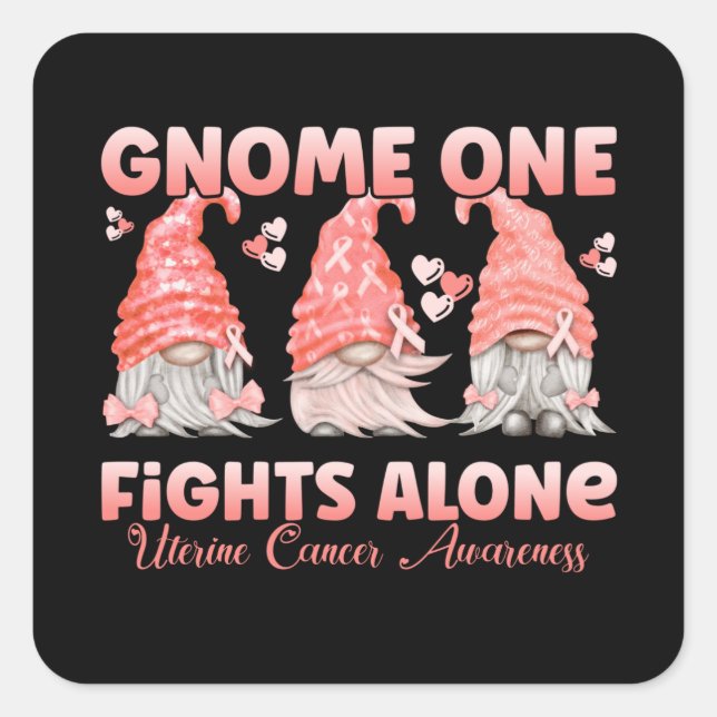 Uterine Cancer Peach Ribbon Gnome Square Sticker (Front)