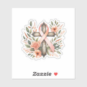 Uterine Cancer Peach Ribbon with Cross 