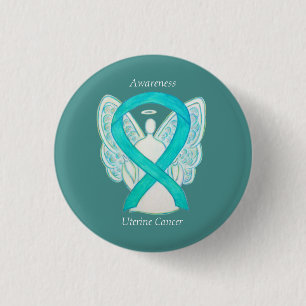 Uterine Cancer Teal Awareness Ribbon Angel Pin