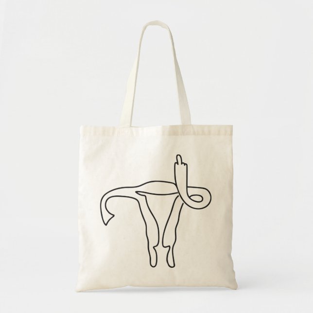 UTERUS MIDDLE FINGER CUSTOMIZABLE ADD OWN PHRASE TOTE BAG (Front)