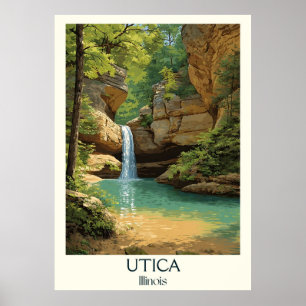 Utica Illinois Vintage Starved Rock Waterfall Art Poster