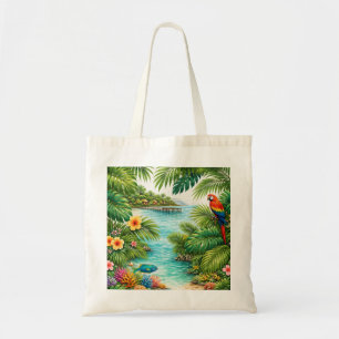 Utila Honduras Tropical Lagoon, Macaw & Coral Reef Tote Bag