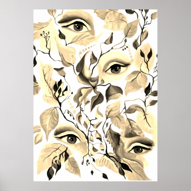 Utopian Sepia Surreal Eyes Design Poster (Front)