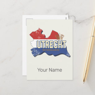 Utrecht Netherlands Map Dutch Vintage Souvenir Holiday Postcard