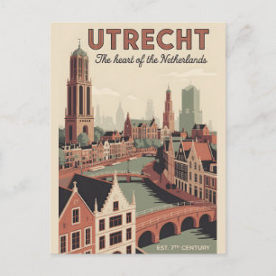 Utrecht Netherlands Retro Skyline Cityscape Travel Postcard