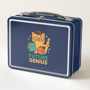 uture Genius – Cute Cat with School Essentials Metal Lunch Box