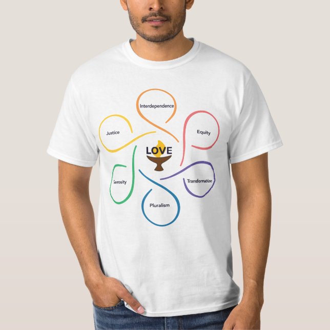 UUA Unitarian Shared Values Flower T-Shirt (Front)