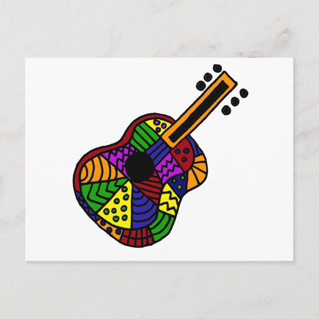UV- Colourful Folk Art Guitar Design Postcard (Front)