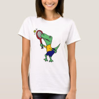 UV- Funny T-Rex Dinosaur Playing Tennis Cartoon