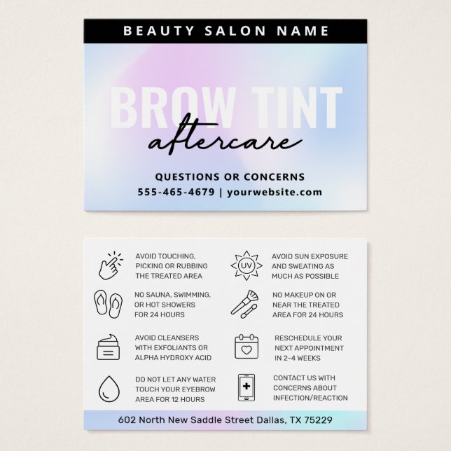 UV Gloss Holographic Eyebrow Tint Aftercare Card (Front & Back)
