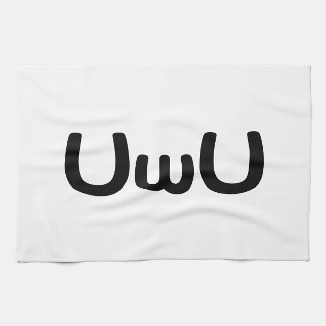 UwU Happy Anime Face Emoticon Tea Towel (Horizontal)