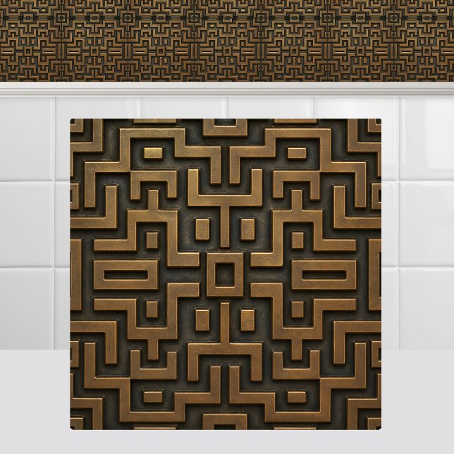Uxmal Yucatan Metal Mayan Pattern Antique Bronze Tile (Uxmal Yucatan Metal Mayan Pattern Antique Bronze Ceramic Tile)