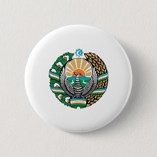 Uzbek coat of arms 6 cm round badge (Front)