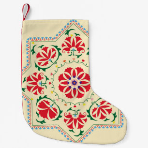 Uzbek ethnic vintage ornament suzanisuzani, fabric small christmas stocking