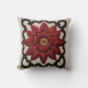 Uzbek Suzani Pillow Madder Sun Rosette