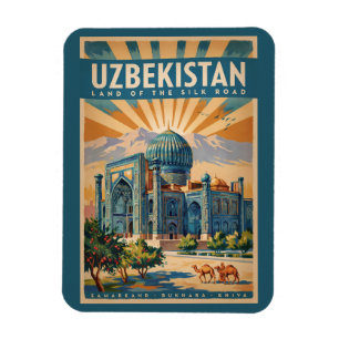 Uzbekistan Camel Illustration Travel Art Vintage Magnet