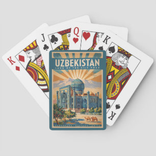 Uzbekistan Camel Illustration Travel Art Vintage Playing Cards