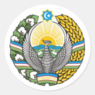 Uzbekistan country coat arms symbol emblem flag classic round sticker