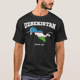 Uzbekistan Flag And Map Uzbekistan Coordinates Uzb T-Shirt